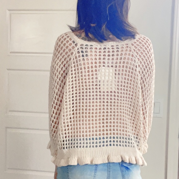 Miracle Cozy Crochet Button down Ruffle Sweater Top - Picture 9 of 16